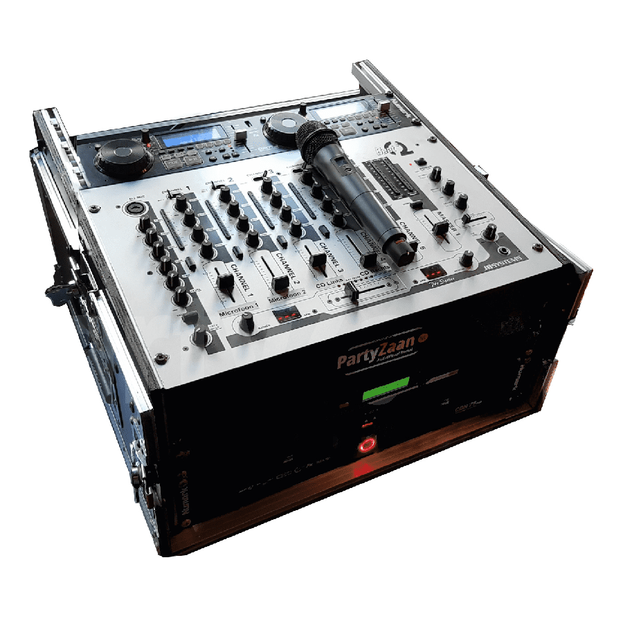zebra vorst jas DJ-SET: Dubbele CD/USB speler/ mixer voor pubquiz huren bij PartyZaan