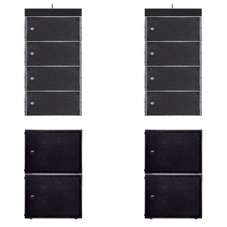 RCF Line Array Flying (8 top + 4 sub + 2 flybar)